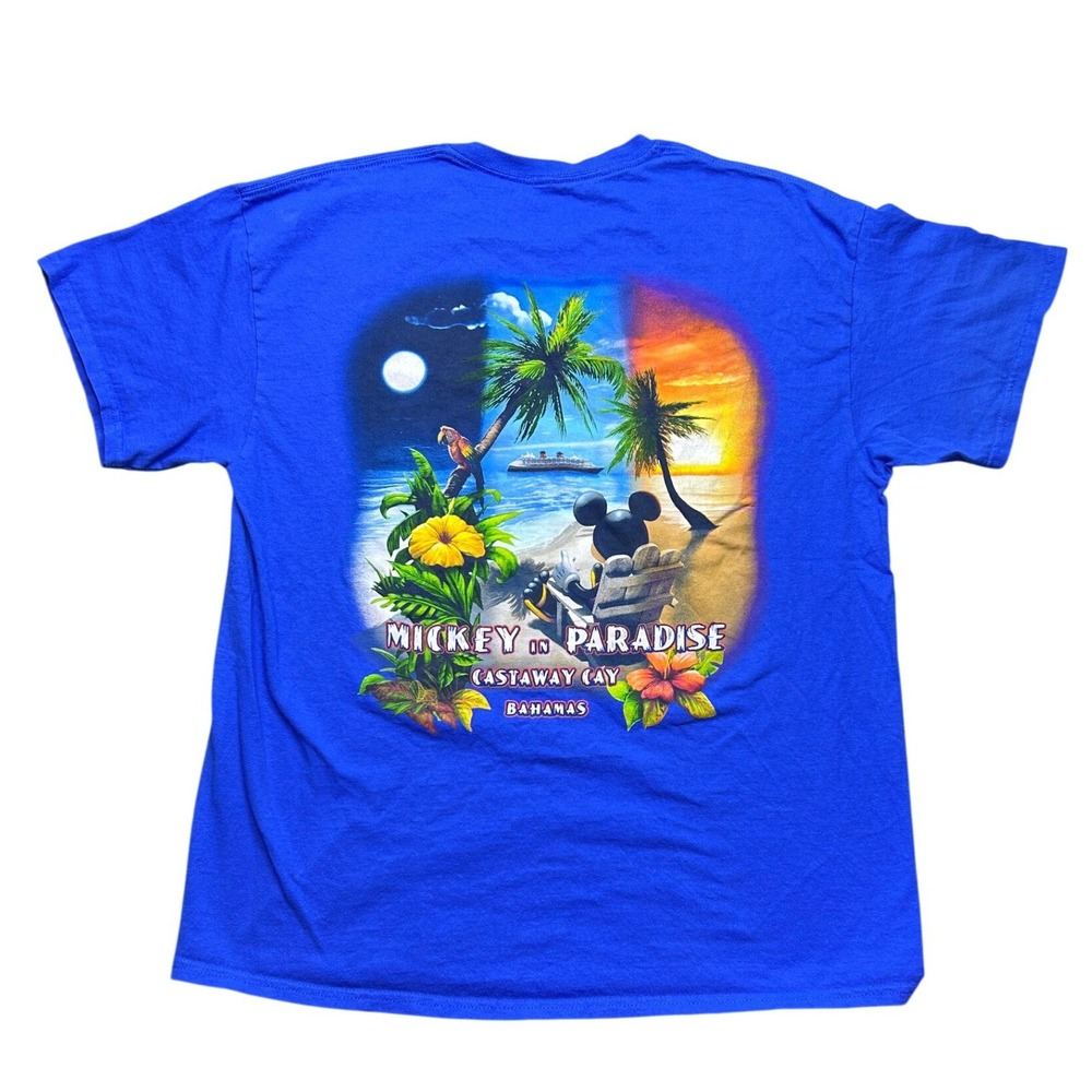 Disney Cruise Line Mickey in Paradise Castaway Cay Bahamas Blue T-Shirt M